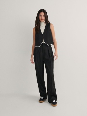 Black Reserved Raw Finish Women's Trousers | IBUY-71508