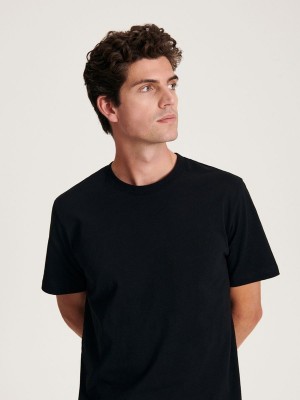 Black Reserved Regular Fit Cotton Men's T-shirts | SAON-13680