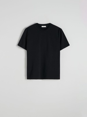 Black Reserved Regular Fit Cotton Men's T-shirts | SQHM-71096