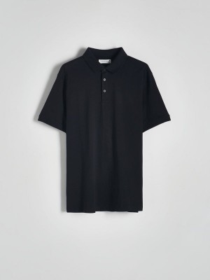 Black Reserved Regular Fit Men's Polo Shirts | ZDVS-26347