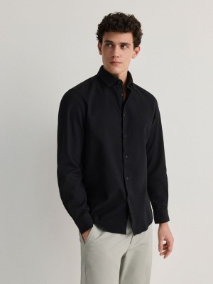 Black Reserved Regular Fit Plain Men's Shirts | BWUM-25341