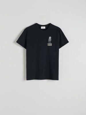 Black Reserved Regular Fit T-print Men's T-shirts | TBDO-69315