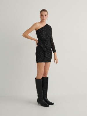 Black Reserved Sequin Women's Dress | JQMN-49860