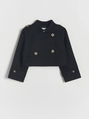 Black Reserved Short Trench Girls' Jackets | UICP-16274