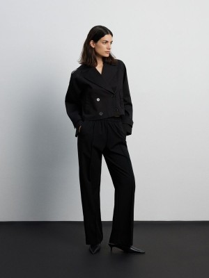 Black Reserved Short Trench Women's Coats | LHOJ-70186