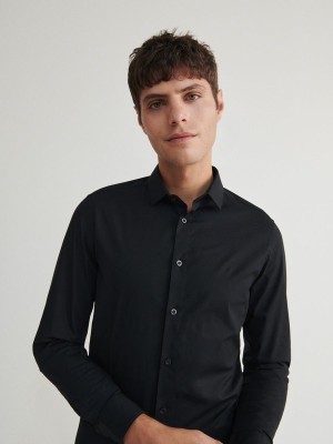 Black Reserved Slim Fit Men's Shirts | UEXB-18302