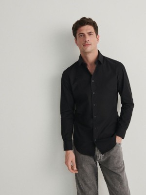 Black Reserved Slim Fit Men's Shirts | YTFV-20146