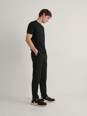 Black Reserved Slim Joggers Men's Trousers | PKEI-72043