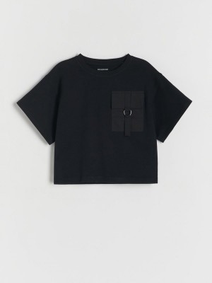 Black Reserved T-a Pocket Girls' T-shirts | RBVW-62589