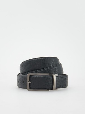 Black Reserved Textured Men's Belts | QLTM-18542