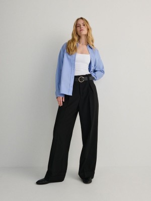 Black Reserved Tie Waist Women's Trousers | KAJM-50234