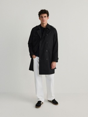 Black Reserved Trench With Men's Coats | RQYA-13806