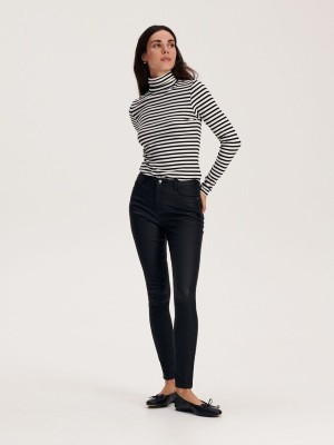 Black Reserved Waxed Push Up Women's Trousers | NBMP-25190