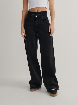 Black Reserved Wide Leg Women's Jeans | VQWA-60247