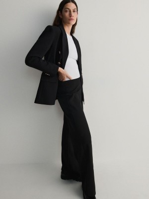 Black Reserved Wide Leg Women's Trousers | BZFN-12974