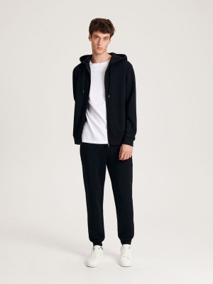 Black Reserved Zip Up Men's Sweatshirts | XUMK-24597