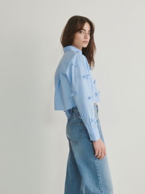 Blue Reserved Bow Details Women's Shirts | LDZB-21394