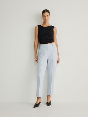 Blue Reserved Cigaretteviscose Blend Women's Trousers | TXYQ-87495