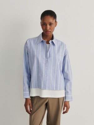 Blue Reserved Contrast Panel Women's Shirts | TOXC-48930