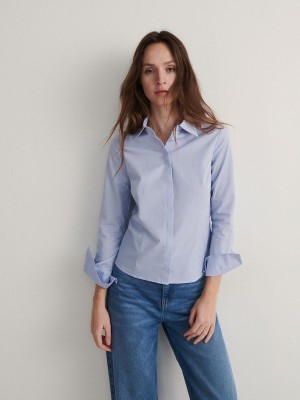 Blue Reserved Cotton Rich Women's Shirts | XNHF-65870