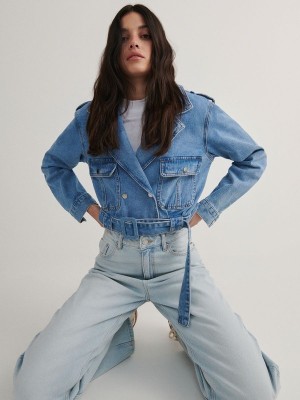 Blue Reserved Cropped Denim With Women's Jackets | VZDU-34671