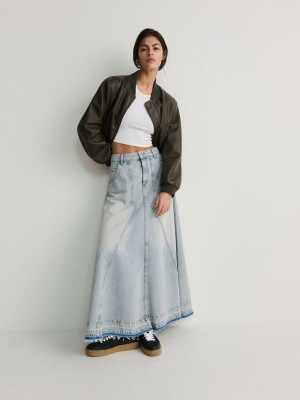 Blue Reserved Denim Maxi Women's Skirts | ANXQ-85730