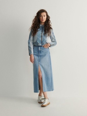 Blue Reserved Denim Midi Women's Skirts | YUXQ-69524