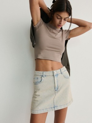 Blue Reserved Denim Mini Women's Skirts | DEAT-07613