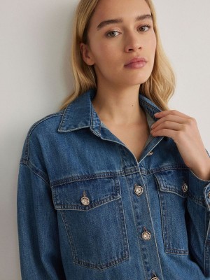 Blue Reserved Denim Women's Shirts | CUHT-12049