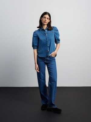 Blue Reserved Denim Women's Shirts | JVQD-75269