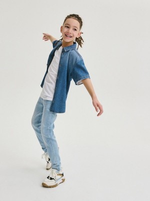 Blue Reserved Elastic Slim Boys' Jeans | MLDT-42685