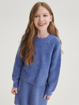 Blue Reserved Jumperraglan Sleeves Girls' Sweaters | AUCI-67809