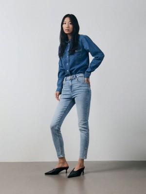 Blue Reserved Mid Rise Slim Women's Jeans | VBEQ-72659