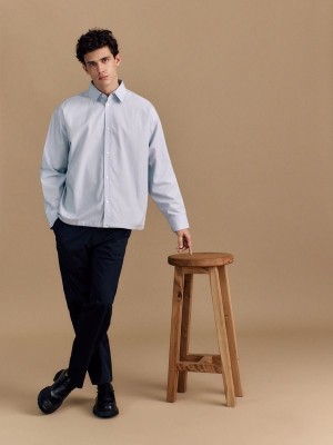 Blue Reserved Oversized Cotton Men's Shirts | LACF-45830