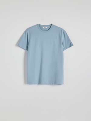 Blue Reserved Plain Boxy Men's T-shirts | KPOV-13478