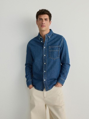 Blue Reserved Regular Fit Denim Men's Shirts | BMHR-84105