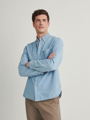 Blue Reserved Regular Fit Denim Men's Shirts | CGOW-90261