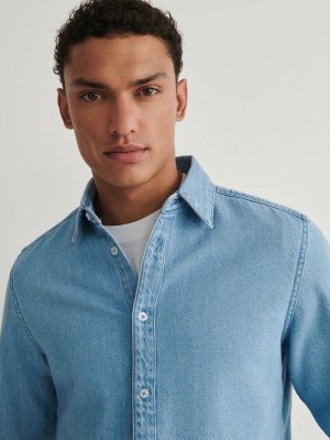 Blue Reserved Regular Fit Denim Men's Shirts | UPLI-19084