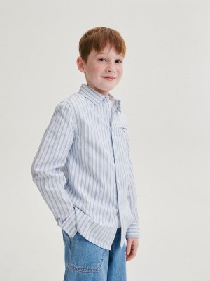 Blue Reserved Regular Fit Striped Boys' Shirts | YDLK-34901