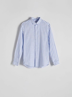 Blue Reserved Regular Fit Striped Men's Shirts | YUEJ-49153