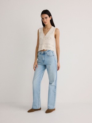 Blue Reserved Straight Women's Jeans | CEJD-31694