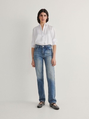 Blue Reserved Straight Women's Jeans | QZNP-92364