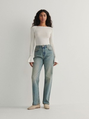 Blue Reserved Straight Women's Jeans | YRKV-43721