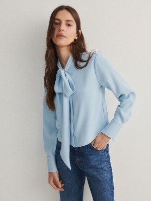 Blue Reserved Tie Detail Women's Shirts | TZXE-37461