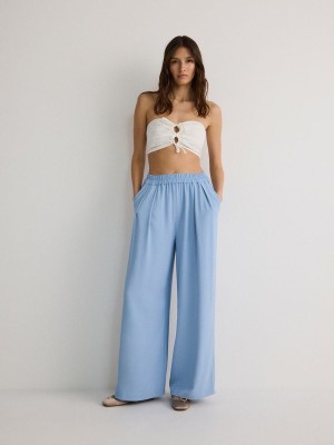 Blue Reserved Wide Leg Women's Trousers | RWBX-61530