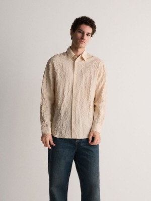 Brown Reserved Crushed Effect Men's Shirts | ZALP-61952