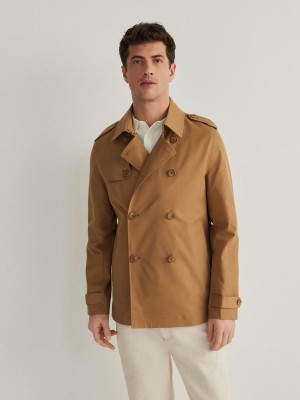 Brown Reserved Double-breasted Trench Men's Coats | QUGR-93578