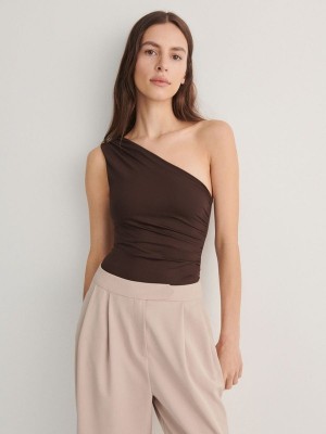 Brown Reserved Drape Body Women's T-shirts | MJLV-42703