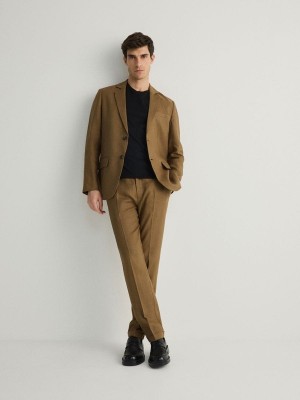 Brown Reserved Slim Linen Men's Suits | KIUY-87310