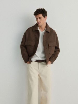 Brown Reserved Wool Blend Men's Jackets | STIA-60291